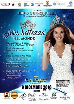CONCORSO INTERNAZIONALE MISS BELLEZZA NEL MONDO Cinecittà World – 9 dicembre 2018 ore 11,30