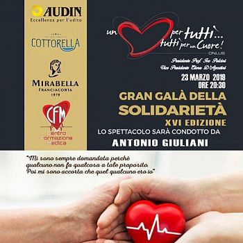 Roma. Oggi alle ore 20.00 "Gran Galà della Solidarietà", organizzato dalla Onlus “Un cuore per tutti...tutti per un cuore”.