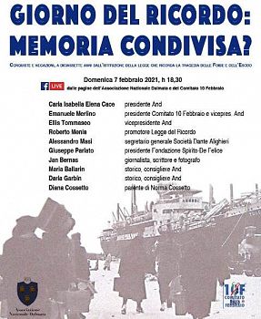FOIBE:7/02/21 "GIORNO DEL RICORDO: MEMORIA CONDIVISA?" CONVEGNO DIRETTA FACEBOOK