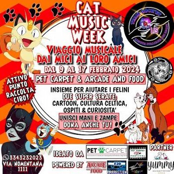 Cat Music Week, dal 9 al 17/02/24 al Arcade and Food - Giornata Nazionale del Gatto